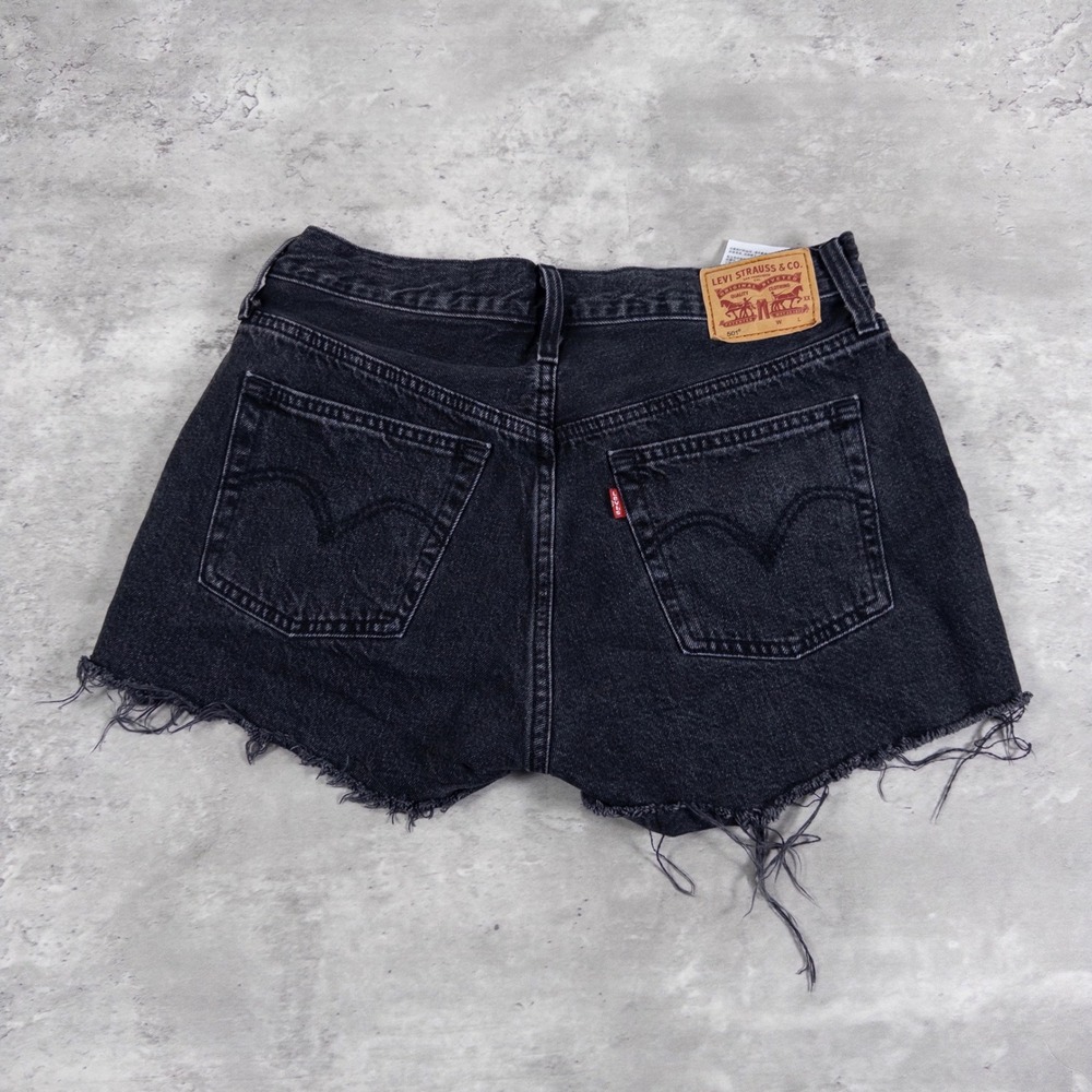 Modern Levis 501 Cut Off Denim Shorts Distressed Black Womens 28